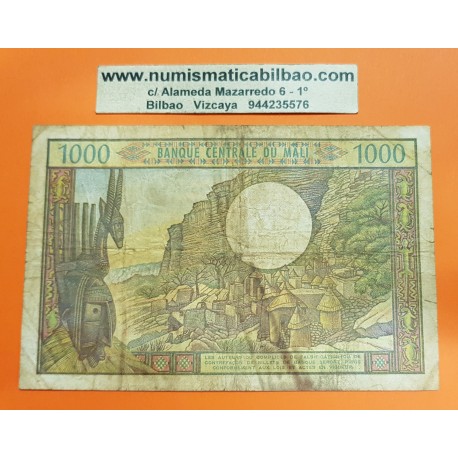 BANK OF CENTRAL MALI 1000 FRANCOS 1972 PUEBLO SAGRADO Pick 13E Sign 8 BILLETE MUY CIRCULADO @RARO@