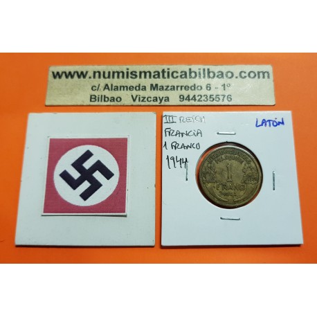 FRANCIA 1 FRANCO 1944 DAMA Tipo MORLON KM.885 MONEDA DE LATON MBC OCUPACION NAZI WWII