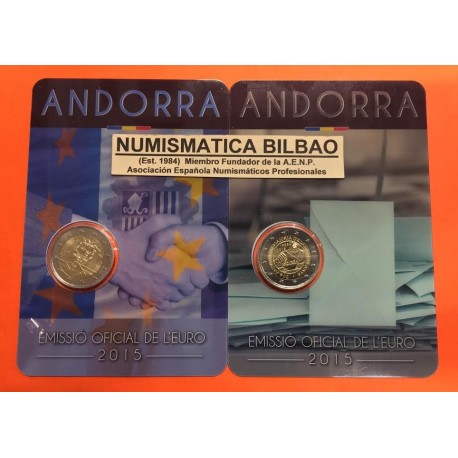 ANDORRA 2 EUROS 2015 Pareja de 2 monedas MAYORIA DE EDAD + ACUERDO ADUANERO SC @RARAS@ COINCARD / ESTUCHE