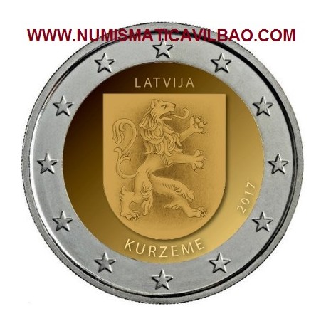 LETONIA 2 EUROS 2017 ESCUDO CON LEON DE LA REGION DE KURZEME SC MONEDA CONMEMORATIVA