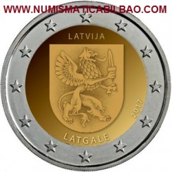 LETONIA 2 EUROS 2017 ESCUDO CON DRAGON y ESPADA DE LA REGION DE LATGALE SC MONEDA CONMEMORATIVA