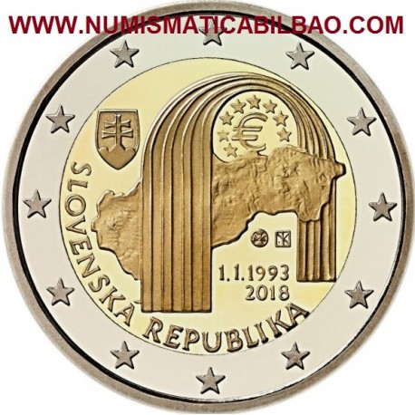 ESLOVAQUIA 2 EUROS 2018 ARCO ROMANICO y MAPA 25 ANIVERSARIO DE LA REPUBLICA SC MONEDA CONMEMORATIVA Slovakia euro coin