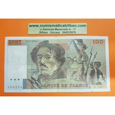 FRANCIA 100 FRANCOS 1990 DELACROIX Serie G.160 Pick 154E BILLETE MBC France 100 Francs banknote