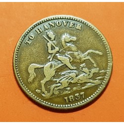 INGLATERRA Ficha de Juego 1837 1849 VICTORIA REGINA DUQUE DE CUMBERLAND A CABALLO TO HANOVER MONEDA DE LATON Gaming Token