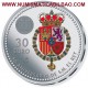 ESPAÑA 30 EUROS 2018 PLATA 1ª MONEDA ESCUDO DEL REY FELIPE VI A COLORES 50 ANIVERSARIO SC EN LA BOLSA ORIGINAL DEL BANCO