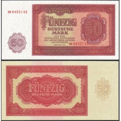 ALEMANIA DEMOCRATICA 50 MARCOS 1955 VALOR y ESCUDO DE LA RDA Pick 20 BILLETE SC East Germany 50 Marks DDR