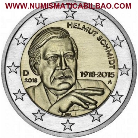 ALEMANIA 2 EUROS 2018 HELMUT SCHMIDT CENTENARIO DE SU NACIMIENTO SC MONEDA CONMEMORATIVA Germany Euro coin