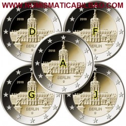 ALEMANIA 2 EUROS 2018 Cecas A+D+F+G+J ESTADO DE BERLIN PALACIO DE CHARLOTTENBURG SC 5 MONEDAS CONMEMORATIVA Germany Euro coin