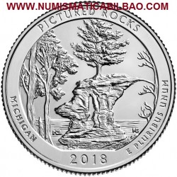 @1ª MONEDA@ ESTADOS UNIDOS 25 CENTAVOS 2018 P Parque Nacional PICTURED ROCKS en MICHIGAN NICKEL SC USA Quarter