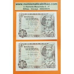 ESPAÑA 1 PESETA 1948 DAMA DE ELCHE Sin Serie @PAREJA CORRELATIVA Pick 135 BILLETE SC PLANCHA @PICO DOBLADO@ Spain