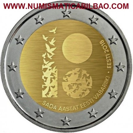 ESTONIA 2 EUROS 2018 REPUBLICA 100 ANIVERSARIO SC MONEDA CONMEMORATIVA Eesti Estland 2 Euro coin