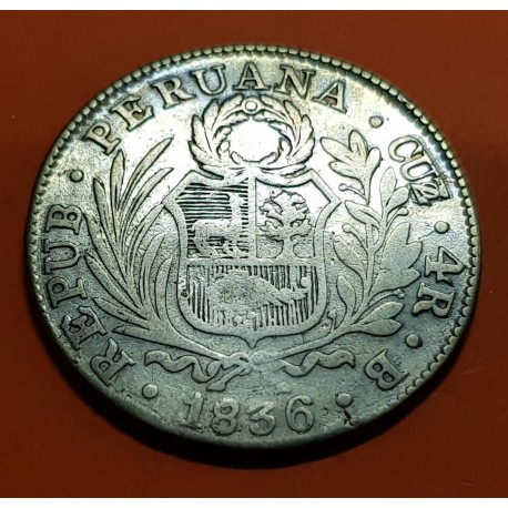 . PERU 4 REALES 1855 M PASCO PLATA MBC- KM*151.9 Silver