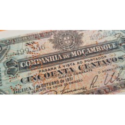 MOZAMBIQUE 50 CENTAVOS 1931 PAGO 5.11.1942 PERFORADO 2ª Guerra Mundial Pick R26 BILLETE SC Mocambique UNC