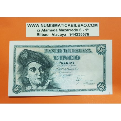 ESPAÑA 5 PESETAS 1948 JUAN SEBASTIAN ELCANO Serie C 04304976 Pick 136A BILLETE SC @DOBLEZ CENTRAL@ Spain