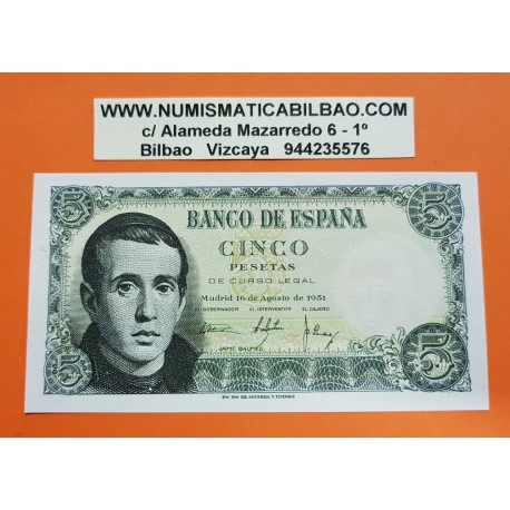 ESPAÑA 5 PESETAS 1951 JAIME BALMES Serie 1I Pick 140 BILLETE SC SIN CIRCULAR Spain UNC banknote