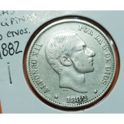 ESPAÑA Rey ALFONSO XII 50 CENTAVOS DE PESO 1882 ESCUDO KM.150 ISLAS FILIPINAS MONEDA DE PLATA @RARA@