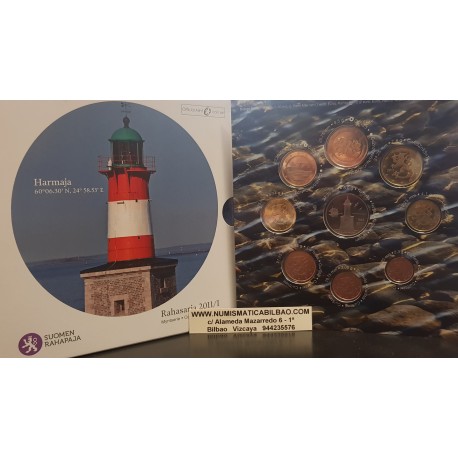 FINLANDIA CARTERA OFICIAL EUROS 2011 BU SET 1+2+5+10+20+50 CENTIMOS 1 EURO + 2 EUROS 2011 SC 8 MONEDAS "FARO Tipo I" Finnland