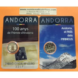 ANDORRA 2 EUROS 2017 Pareja de 2 monedas CENTENARIO DEL HIMNO + ANDORRA PAIS DE LOS PIRINEOS SC @RARAS@ COINCARD/ESTUCHE