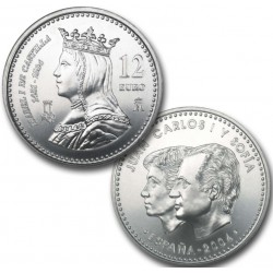 ESPAÑA 12 EUROS 2004 REINA ISABEL I PLATA SC SILVER