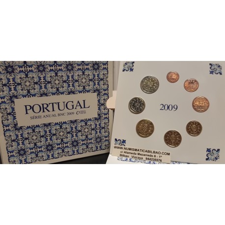 PORTUGAL CARTERA OFICIAL EUROS 2009 SC 1+2+5+10+20+50 CENTIMOS + 1 EURO + 2 EUROS 2009 @RARA@ BU SET KMS 8 MONEDAS