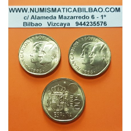 ESPAÑA 500 PESETAS 1996 REY JUAN CARLOS I y DOÑA SOFIA KM.924 MONEDA SIN CIRCULAR SC DE CARTUCHO Spain