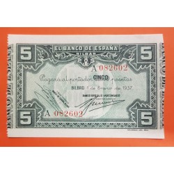 . 1 BIllete @NUEVO - SIN CIRCULAR@ BILBAO 5 PESETAS 1937 Serie A BANCO URQUIJO VASCONGADO Pick S.561 GOBIERNO DE EUSKADI