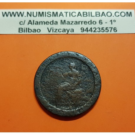 INGLATERRA 1 PENIQUE 1797 (fecha no visible) KING GEORGE III tipo CARTWHEEL KM.618 MONEDA DE COBRE @RARA@ 1 penny coin