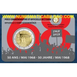 @RARA@ BELGICA 2 EUROS 2018 REVOLUCION DE MAYO DE 1968 50 ANIVERSARIO SC MONEDA CONMEMORATIVA EN COINCARD COIN Belgium Belgien