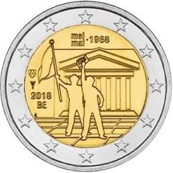 @RARA@ BELGICA 2 EUROS 2018 REVOLUCION DE MAYO DE 1968 50 ANIVERSARIO SC MONEDA CONMEMORATIVA EN COINCARD COIN Belgium Belgien