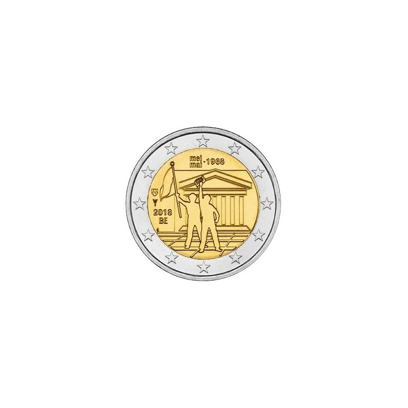@RARA@ BELGICA 2 EUROS 2018 REVOLUCION DE MAYO DE 1968 50 ANIVERSARIO SC MONEDA CONMEMORATIVA EN COINCARD COIN Belgium Belgien