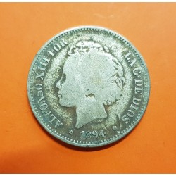 . ALFONSO XIII 5 PESETAS 1897 DURO FALSO DE EPOCA PLATA ESPAÑA 2
