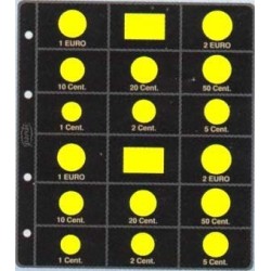 HOJA PARDO para alojar 2 SERIES / PAISES de 8 MONEDAS EUROS modelo 755 en NEGRO con CARTULINA AMARILLA