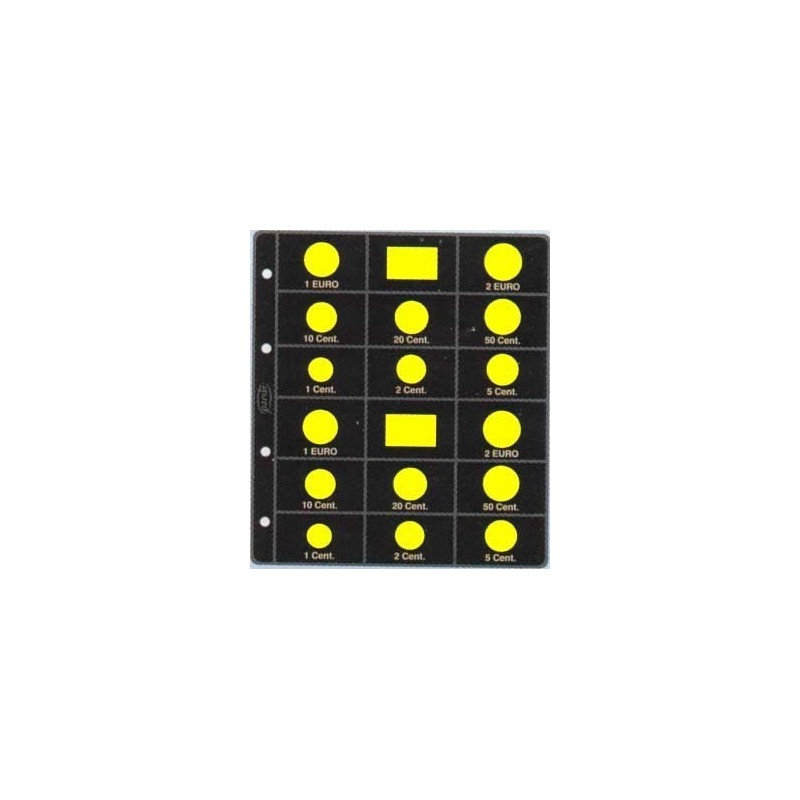 HOJA PARDO para alojar 2 SERIES / PAISES de 8 MONEDAS EUROS modelo 755 en NEGRO con CARTULINA AMARILLA