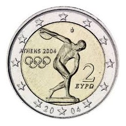 GRECIA 2 EUROS 2004 OLIMPIADA DE ATENAS DISCOBOLO DE MYRON SC BIMETALICA MONEDA CONMEMORATIVA Greece Olympic Games