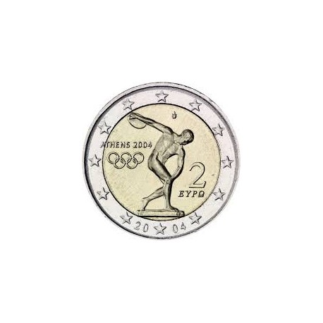 GRECIA 2 EUROS 2004 OLIMPIADA DE ATENAS DISCOBOLO DE MYRON SC BIMETALICA MONEDA CONMEMORATIVA Greece Olympic Games