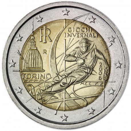 ITALIA 2 EUROS 2006 OLIMPIADA DE TURIN SKI ALPINO SC BIMETALICA MONEDA CONMEMORATIVA