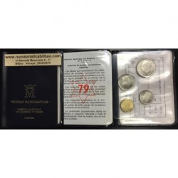 ESPAÑA CARTERA FNMT 1979 PROOF 1+5+25+50 PESETAS 1975 * 79 PRUEBAS NUMISMATICAS