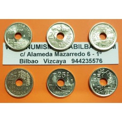 . ESPAÑA 25 PESETAS 1993+1994+1995+1996+1997+1998 SIN CIRCULAR