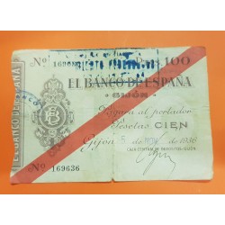 . @OFERTA@ BANCO DE GIJON 100 PESETAS 1937 MBC Serie 604 ESPAÑA