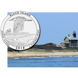 @5ª MONEDA@ ESTADOS UNIDOS 25 CENTAVOS 2018 D Parque Nacional BLOCK ISLAND en RHODE ISLAND NICKEL SC USA Quarter