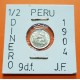 PERU 1/2 DINERO 1904 sobre 1804 J.F. Lima @ERROR FFELIZ@ KM.206.2 MONEDA DE PLATA LUJO República Peruana