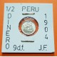 PERU 1/2 DINERO 1904 sobre 1804 J.F. Lima @ERROR FFELIZ@ KM.206.2 MONEDA DE PLATA LUJO República Peruana