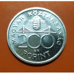 HUNGRIA 200 FORINT 1992 BP PUENTE y BANCO NACIONAL KM.689 MONEDA DE PLATA SC Hungary silver