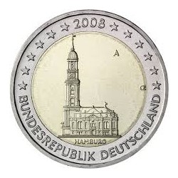 ALEMANIA 2 EUROS 2008 LETRA AL AZAR IGLESIA EN HAMBURGO SC MONEDA BIMETALICA y CONMEMORATIVA Germany euro coin