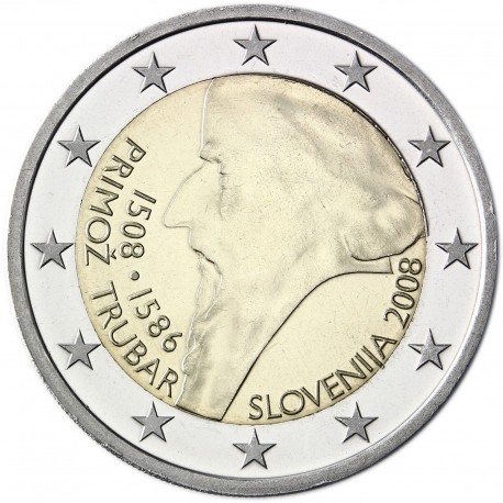 ESLOVENIA 2 EUROS 2008 PRIMOZ TRUBAR MONEDA BIMETALICA SC CONMEMORATIVA