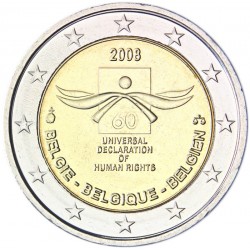 BELGICA 2 EUROS 2008 DERECHOS HUMANOS MONEDA BIMETALICA SC CONMEMORATIVA