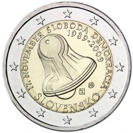 ESLOVAQUIA 2 EUROS 2009 CAMPANA 20 ANIVERSARIO DE LA REVOLUCION VELVET MONEDA BIMETALICA SC CONMEMORATIVA Slovakia