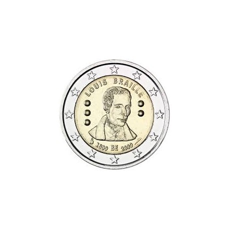 BELGICA 2 EUROS 2009 LOUIS BRAILLE 200 ANIVERSARIO DE SU NACIMIENTO MONEDA BIMETALICA SC CONMEMORATIVA Belgium Belgien