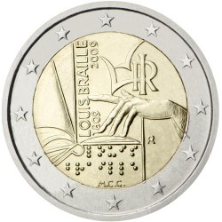 ITALIA 2 EUROS 2009 LOUISE BRAILLE 200 AÑOS DE SU NACIMIENTO MONEDA BIMETALICA SC CONMEMORATIVA Italy