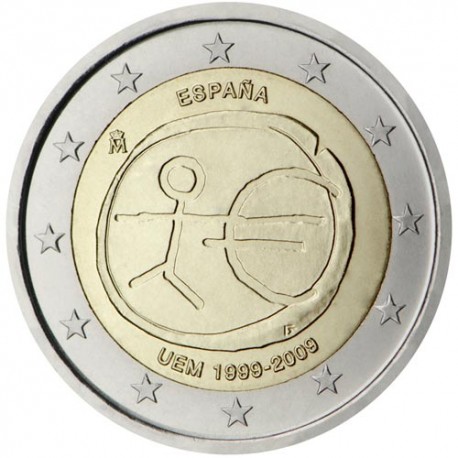 ESPAÑA 2 EUROS 2009 ANIVERSARIO EMU SC MONEDA BIMETALICA CONMEMORATIVA